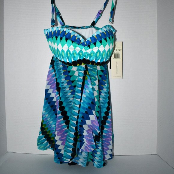 Profile by Gottex Printed Bandeau One-Piece Swimsuit Size: 8 #E23102045 NWT - Picture 1 of 7